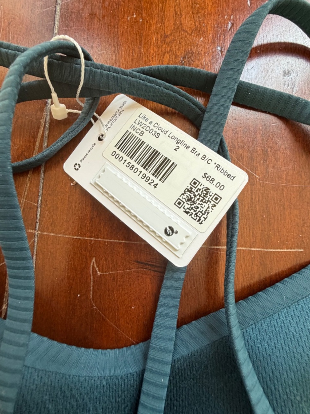NWT Lululemon Like a Cloud Ribbed Longline Bra Size 2 (B/C cups)Color:Med Forest - Picture 4 of 7